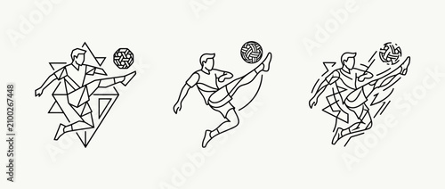 Geometric abstract line art of soccer players in action against neutral background
