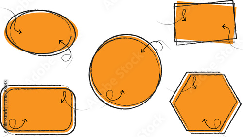 Hand drawn orange scribble frame set and sketch text boxes with arrow callout elements
