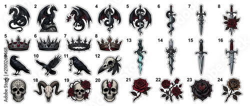 Gothic Icons: Dragons, Skulls, Roses, Crowns, Swords, Ravens