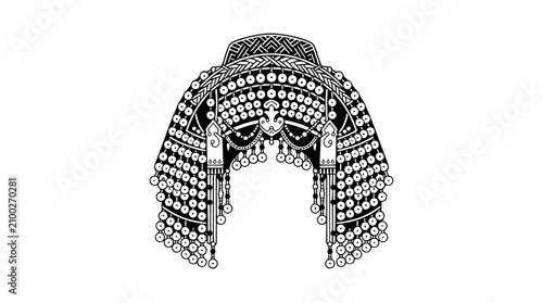 Φωτογραφία Ornate Berber Tribal Headdress with Beads and Tassels - Isolated White Backgroun