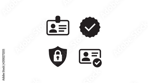Identification badges and verified checkmarks symbolize secure personal credentials and authorized access.