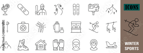 Winter sports activity vector icons. snowboard icon set, skis icon set, ski boot icon set