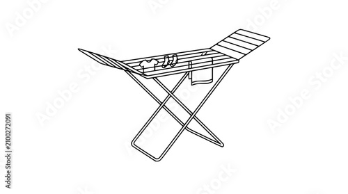 Tableau sur toile Collapsible Clothes Drying Rack with Laundry, Line Drawing Illustration