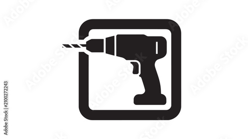 Power drill icon demonstrates construction equipment and professional maintenance tools for home renovation projects.