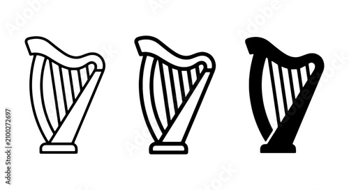 Fotografía Harp Icons Set: Musical Instrument Vector Graphics, Classic Stringed Instrument