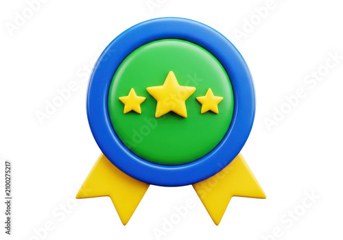 Golden star medal award badge with blue and green enamel design isolated on transparent background