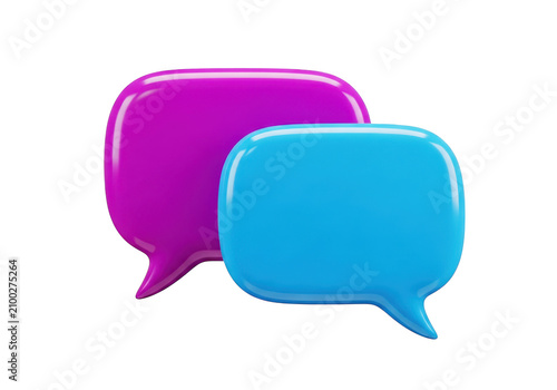 Two colorful glossy speech bubbles facing each other on a light background isolated on transparent background