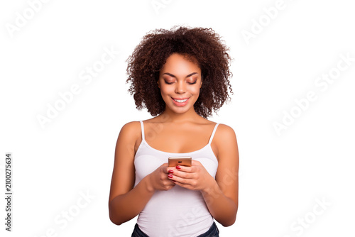 Canvastavla Portrait of attractive, pretty, charming, cheerful, positive girl having smart p