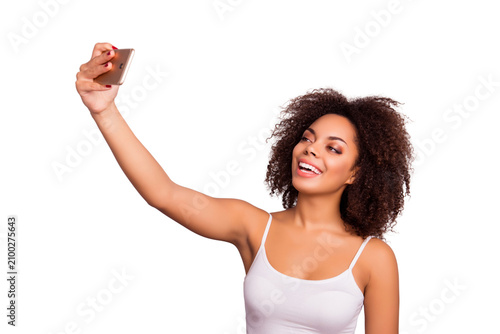 Fotografía Cheerful, pretty, charming, attractive girl shooting self portrait on front came