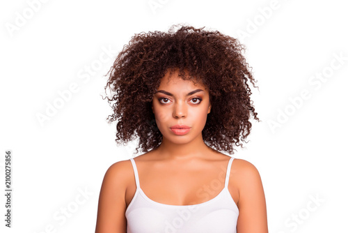 Cuadro en lienzo Portrait of nice, cute, charming, pretty, attractive woman with curly hair, look