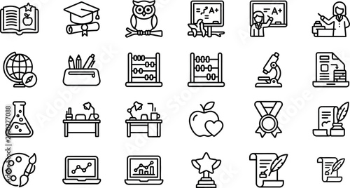 Cuadro en lienzo A comprehensive set of twenty-four high-quality black and white vector line icon
