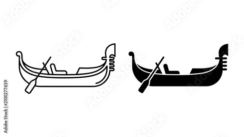 Bild auf Leinwand Venetian Gondola Icons: A pair of stylized icons depicting a traditional Venetian gondola with its oar, presented in both outline and solid black silhouette for versatility