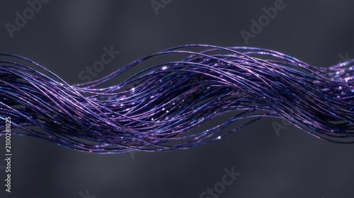Abstract purple metallic wires twisting together in a flowing wave pattern