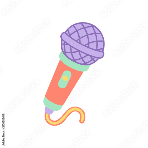 Colorful cartoon microphone with cord.