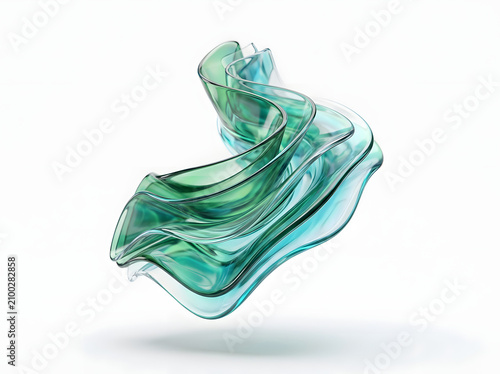 Abstract flowing translucent material with green and blue gradients