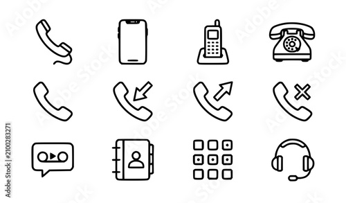 Tableau sur toile Telephone Communication Line Icon Set with Phone Call Smartphone Contact Book Ke