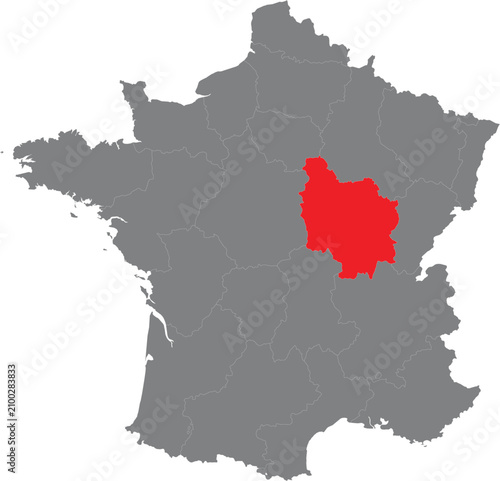 Map of france with burgundy region highlighted in red