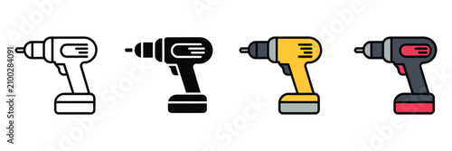 Obraz na płótnie Electric power drill icon vector with cordless tool symbols for home improvement