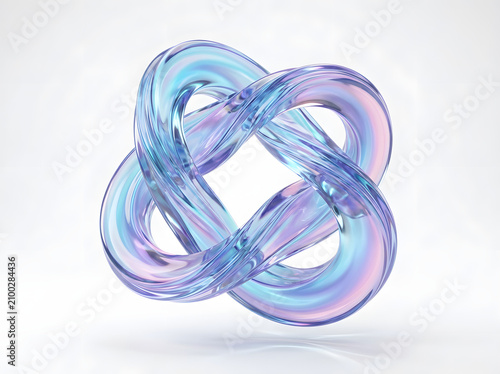 Abstract iridescent torus knot sculpture with fluid light reflections