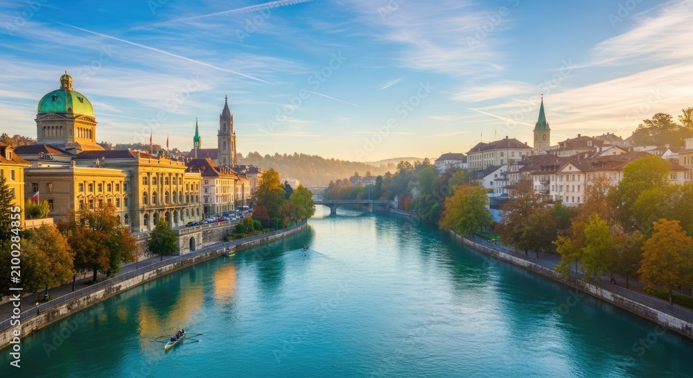 Fototapeta premium Bern cityscape and Federal Palace view.