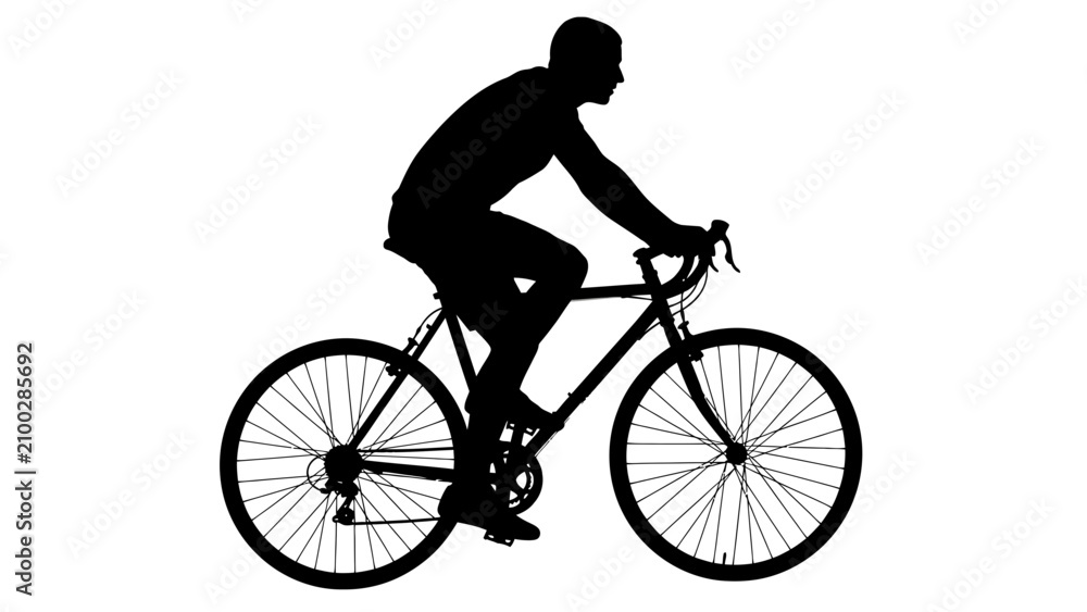 Fototapeta premium Man Riding a Bicycle Silhouette Profile.
