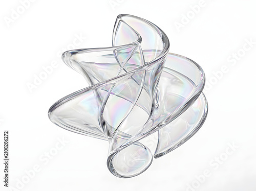 Abstract swirling clear iridescent structure with light reflections and refractions