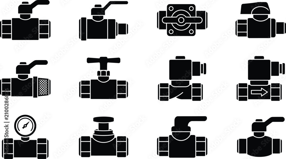 Fototapeta premium Industrial valve icons in black