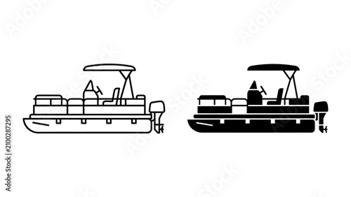 Photos Pontoon Boat Duo: A side-by-side comparison showcases a pontoon boat in both outline and silhouette, highlighting its design for leisurely water excursions