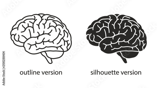 Foto Brain: Two brain images, one in outline and the other in silhouette, representing the complexity of the human mind and cognition