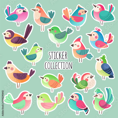 A collection of colorful cartoon bird stickers.
