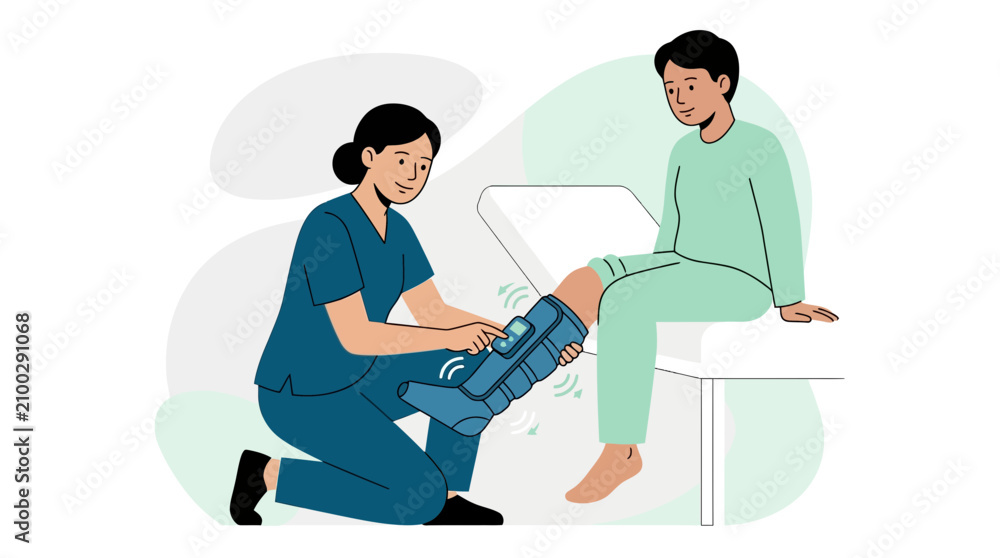 Obraz premium Nurse Adjusts Medical Brace on Patient's Leg - Vector Illustration
