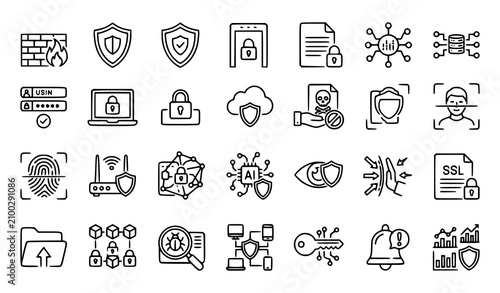 Foto Cybersecurity icon set network protection data security and digital privacy