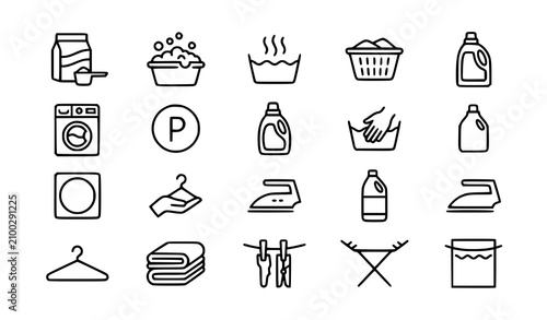 Fotografie Laundry lineup black and white icons for cleaning and garment care