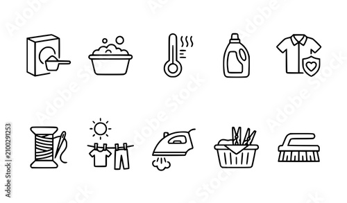 Schilderij op canvas Laundry lineup minimalist icons for cleaning and garment care services