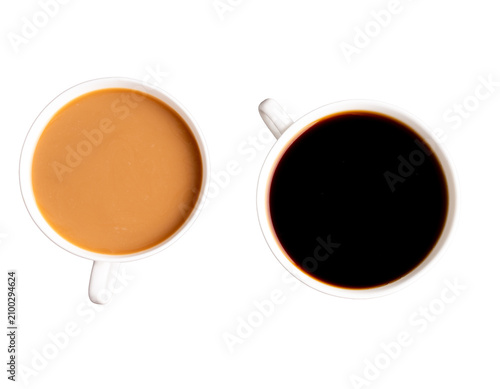 Quadro su tela two cups of coffee on a kitchen bench one black one white with a transparent  ba