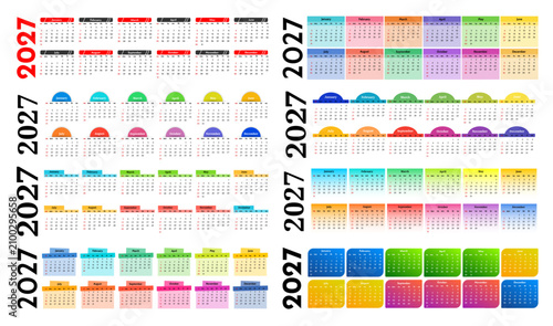 Set of calendars for 2027 isolated on a white background