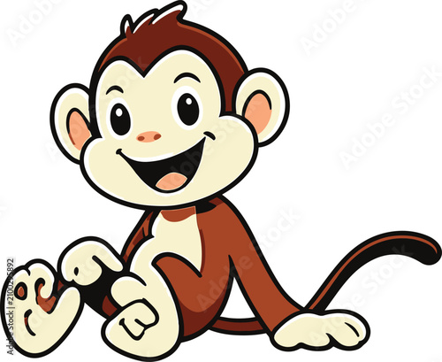 Canvas Print Cute cartoon monkey character happy and playful sitting and smiling perfect for