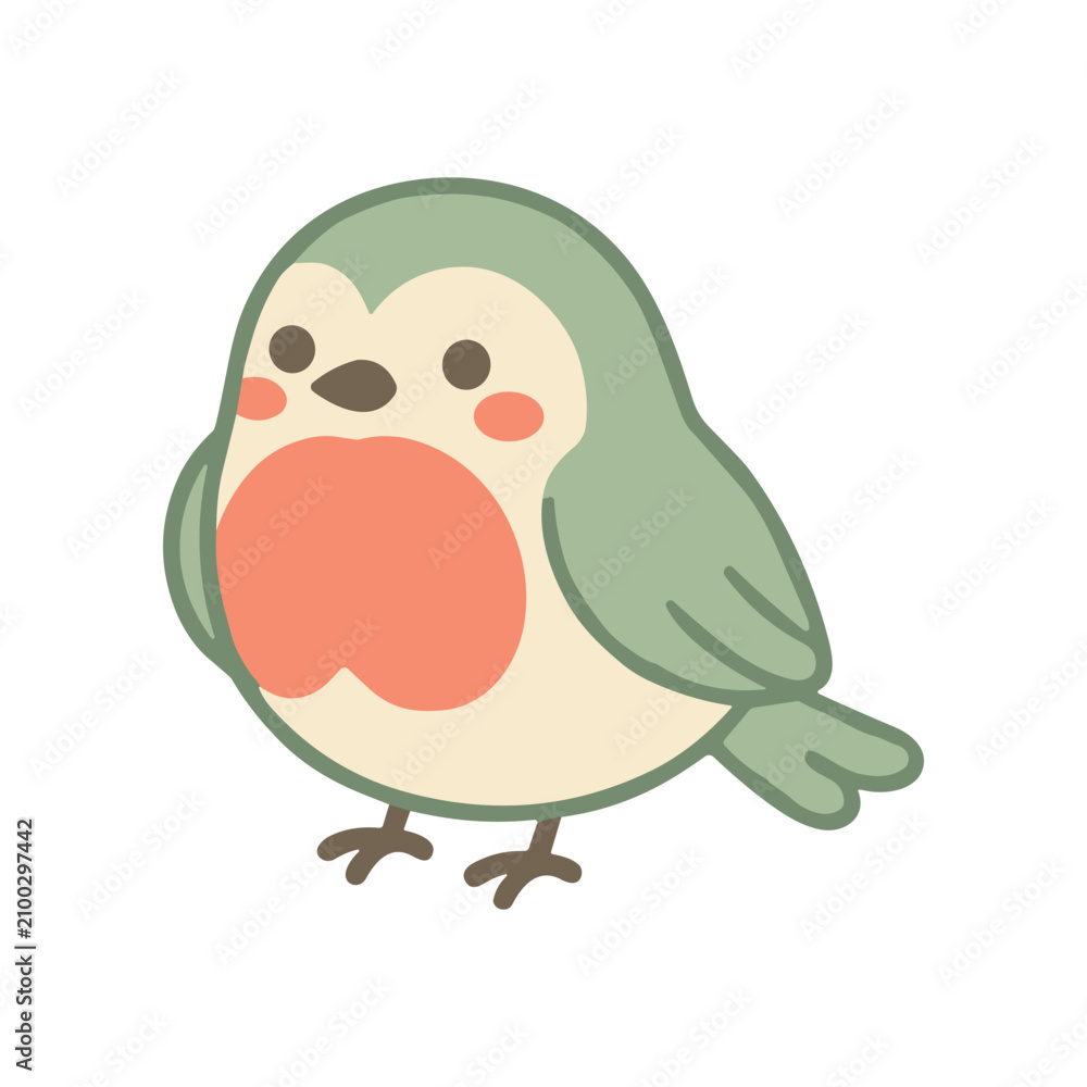 Fototapeta premium Cute cartoon green bird standing.