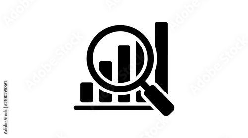 Data analysis icon magnifying glass over business charts and graphs representing insight and strategy