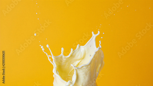 Cuadro en lienzo Milk splash over vibrant yellow background, dynamic liquid motion, studio shot