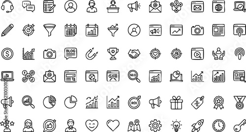 Corporate business and strategic planning hand drawn icons with corporate business strategy planning