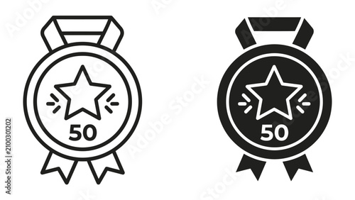 Foto Medal Icon Set: A graphic representation of a medal, showcasing a star and the number 50, symbolizing achievement and recognition