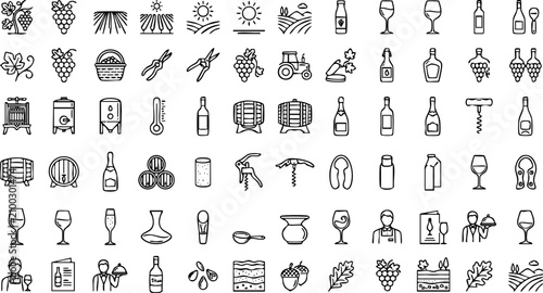 Foto Comprehensive wine production and tasting icon set depicting viticulture and win