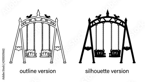Swing Set Duo: Two distinct versions of a garden swing set, one rendered as an outline and the other as a solid silhouette, showcase a classic park or backyard feature.