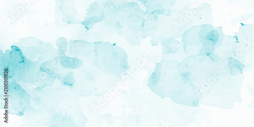 Foto Abstract watercolor splashes of turquoise and aqua hues blend softly on a white canvas, creating a serene and airy visual texture