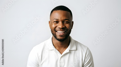 Confident African American Man Smiling in Professional Studio Portrait