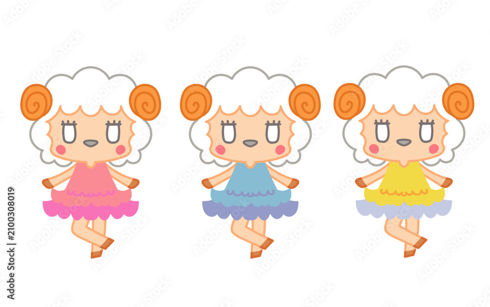 Fototapeta premium 羊のキャラクターのイラストセット、ベクター
