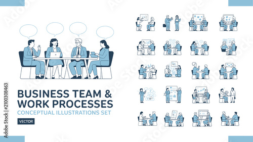 Fotografía Corporate business characters vector illustration set featuring office employees