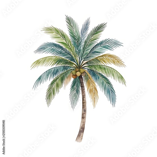 Watercolor palm tree. Hand painted tropical plant. Exotic botanical illustration.