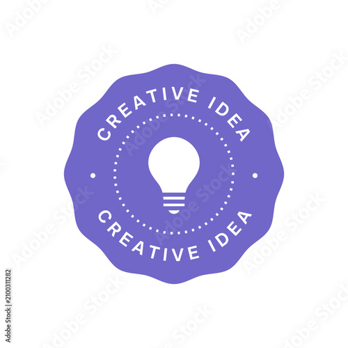 Creative idea round purple badge with light bulb